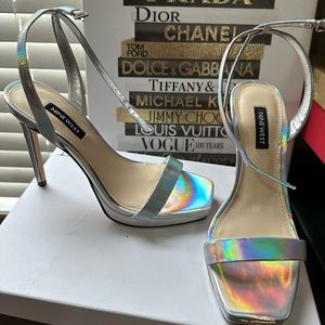 Silver iridescent , Nine West heel size 7.5: 4” heel